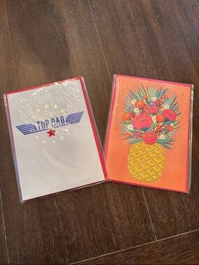 Pineapple Floral Greeting Card & "Top Dad" Card - Bright Pink/Orange/Yellow